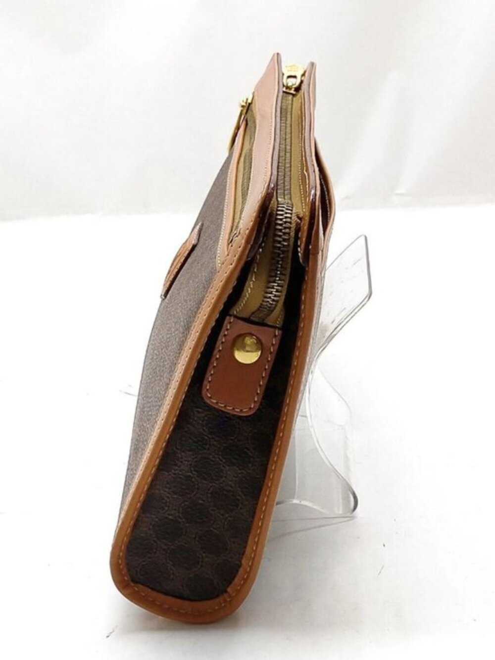 Authentic Celine Macadam Clutch Brown PVC Leather Wristlet Vintage Logo Pouch - Picture 4 of 16